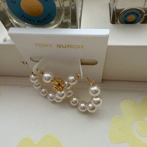 Tory Burch Gold-Tone Hoop Earrings with White Pearls